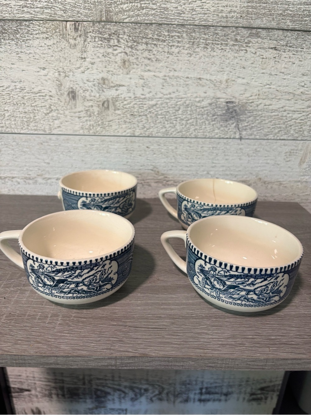Blue and Cream Decorative Soup Mugs - Set of 4